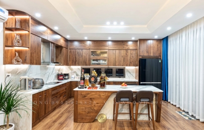 Nội thất phòng bếp gỗ óc chó